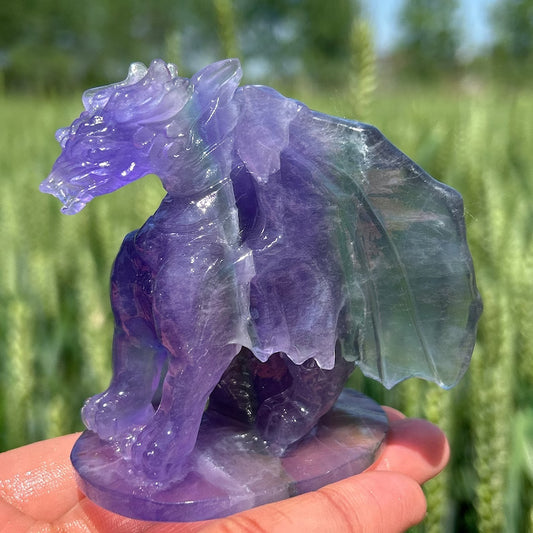 1PC Hand Carved Natural Fluorite Fly Dragon,Quartz Crystal Dragon