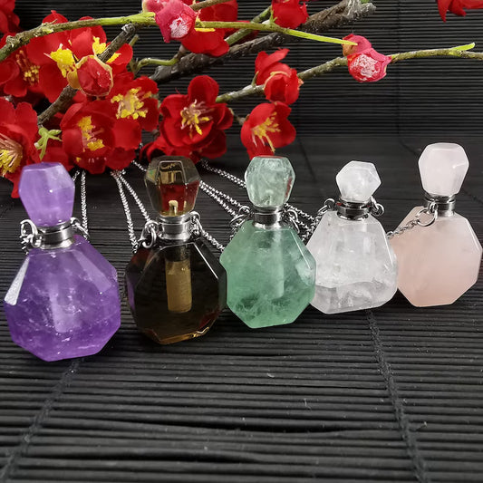 Natural quartz crystal perfume bottle, gemstone perfume crystal bottle